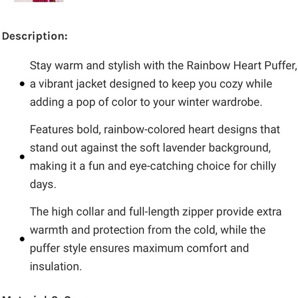 LOLA + THE BOYS GIRLS RAINBOW HEART PUFFER JACKET SIZE 10 - Picture 4 of 16